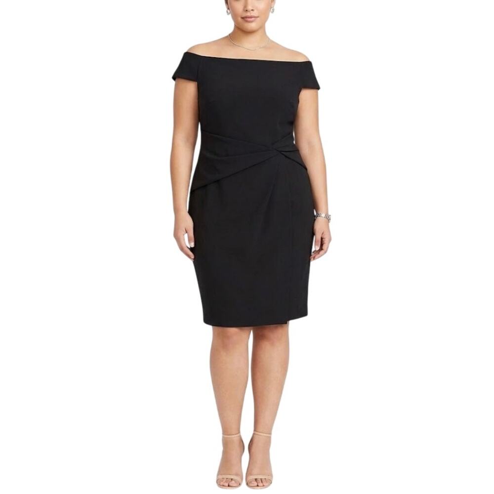 Ralph Lauren Black Cocktail Dress Off the Shoulder Cap Sleeve LBD Sheath Size 14
